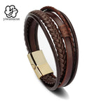 Flätat läderarmband för män – Multilagerdesign med stål, 21 cm