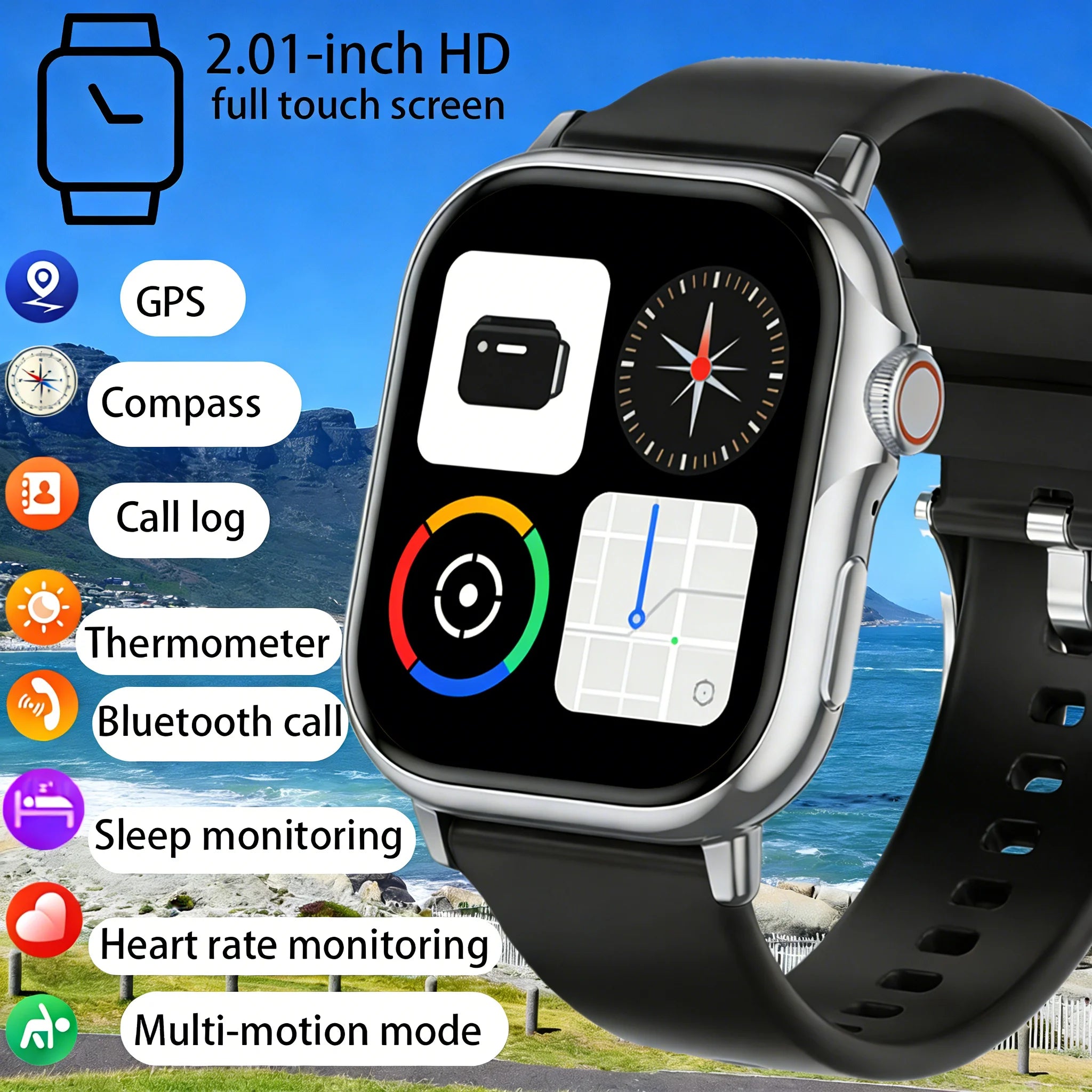 Smartwatch 2.01” HD – Bluetooth-samtal & stor skärm
