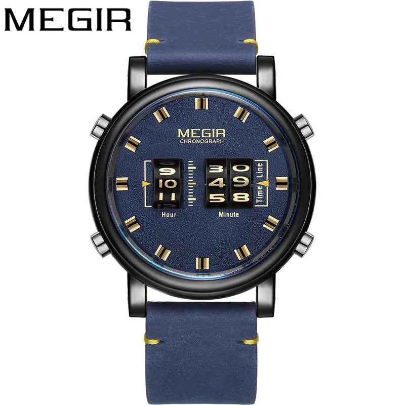 MEGIR Herrklocka – Sportig militärklocka med äkta läderband