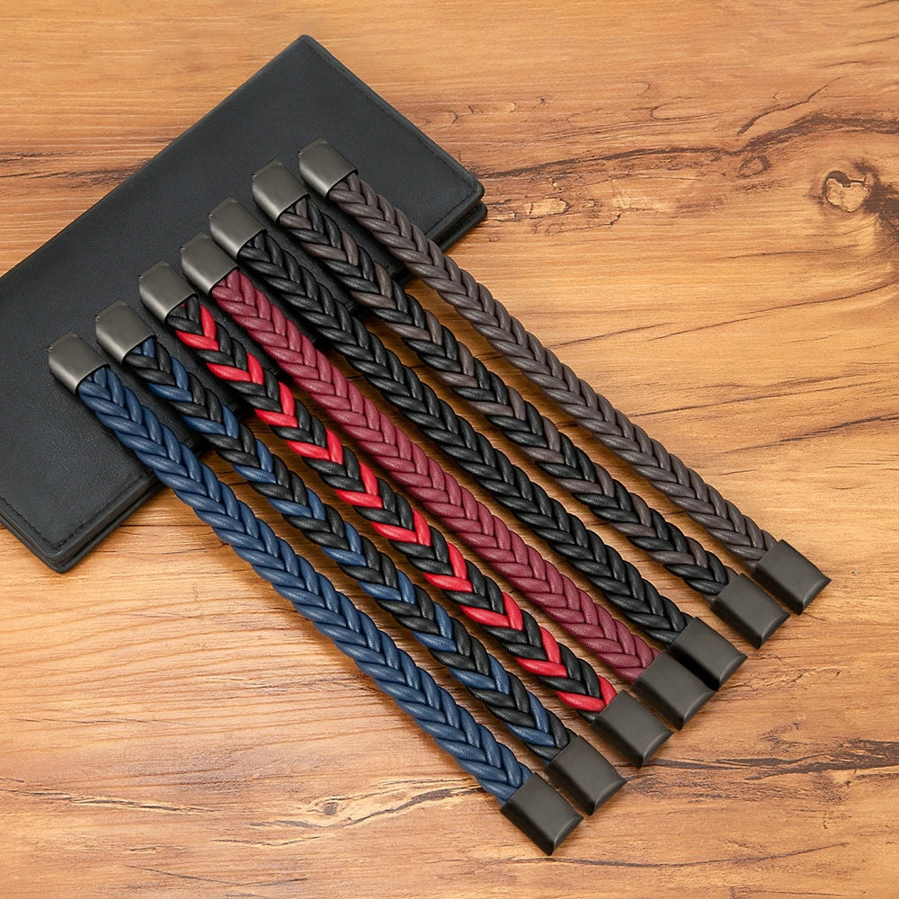 Flätat läderarmband för män med magnetlås – Rostfritt stål