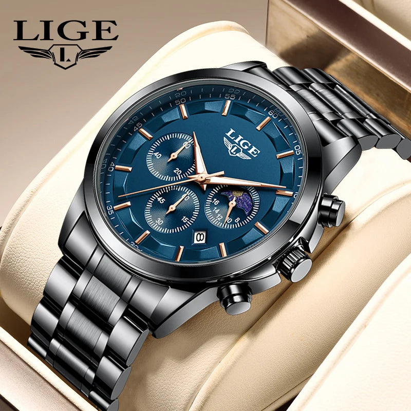 LIGE Herrklocka 89225 – Elegant quartsklocka, datum och lysande visare