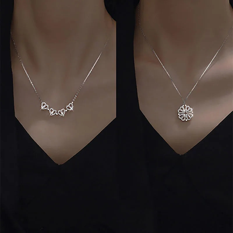 Hjärta och lyckoklöver halsband med öppningsbart hänge och zirkoner