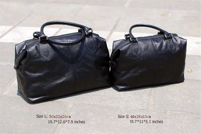Weekendbag i äkta läder herr – stor duffelväska i cowhide