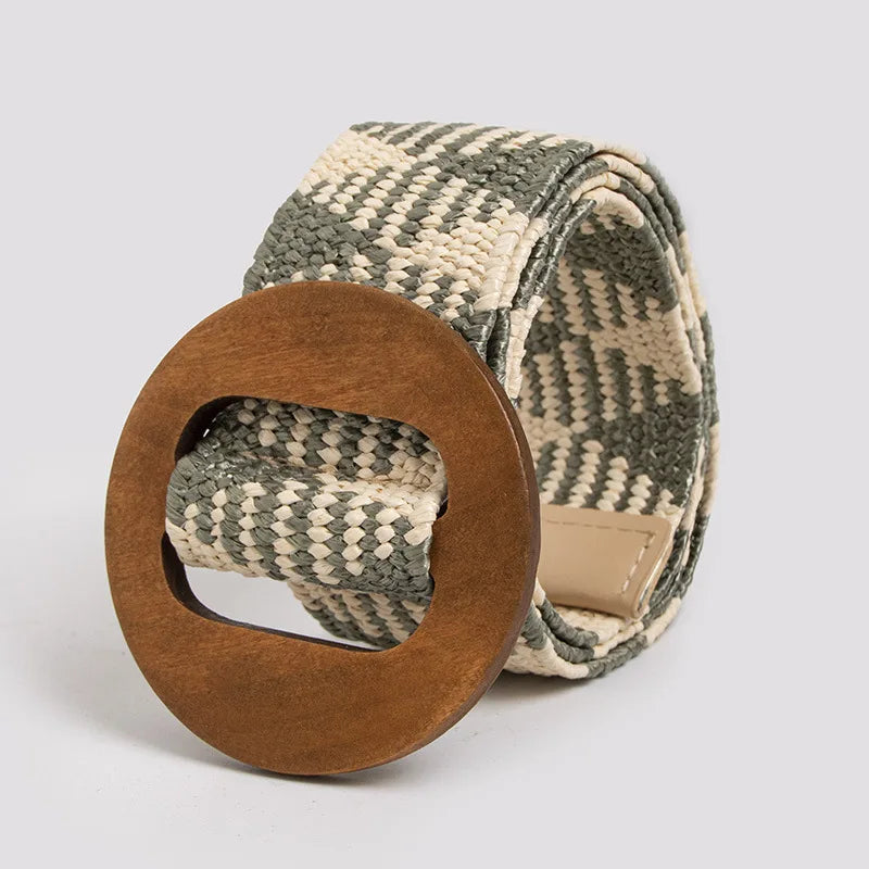 Bohemiskt vävt dam bälte – elastiskt dekorationsbälte i gräsmönster