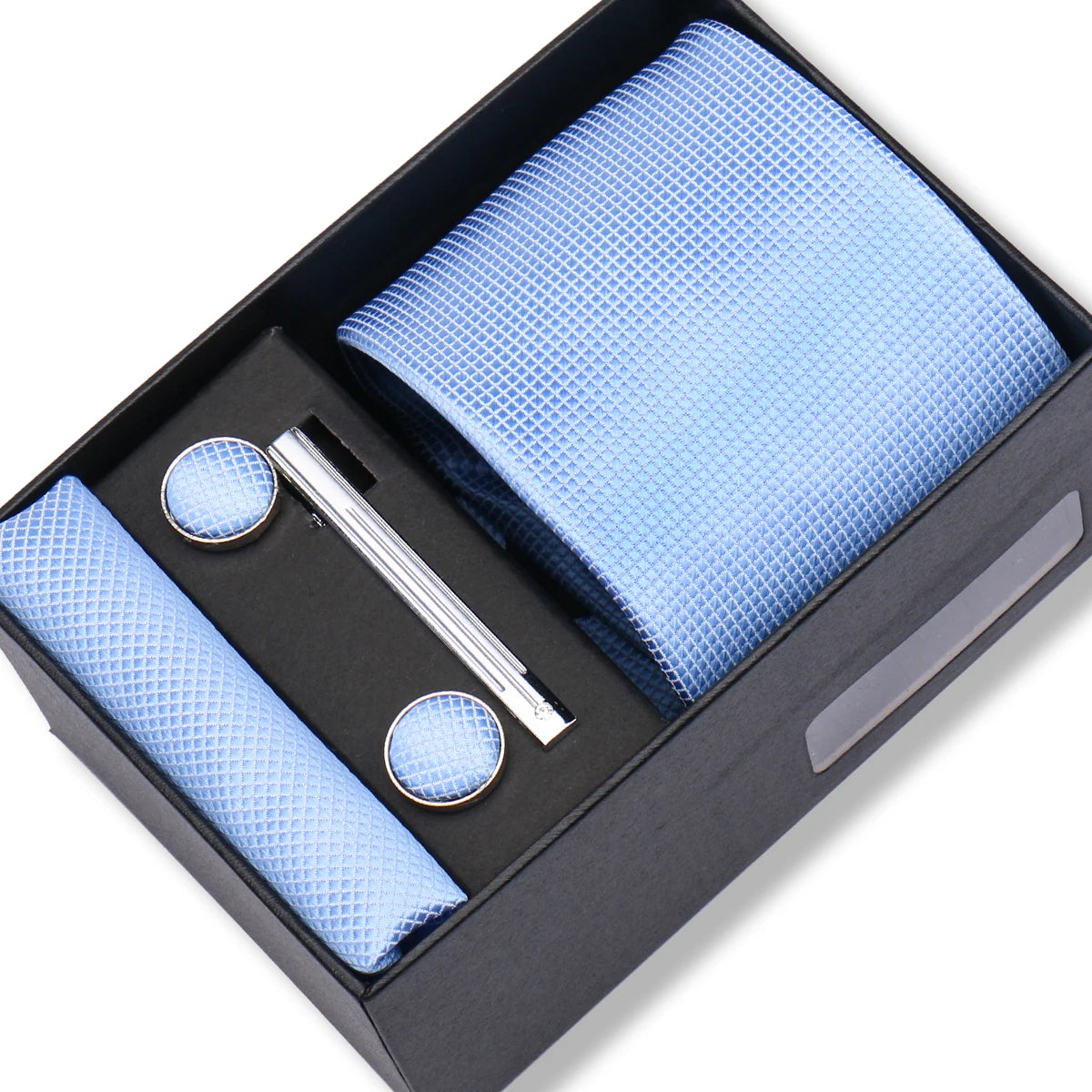 Slipsset herr 8 cm – jacquard slips, näsduk, manschettknappar & slipsnål