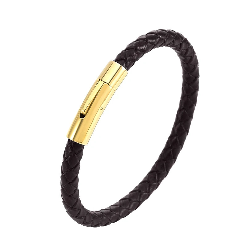 Flätat läderarmband i stål – unisex armband med geometrisk design