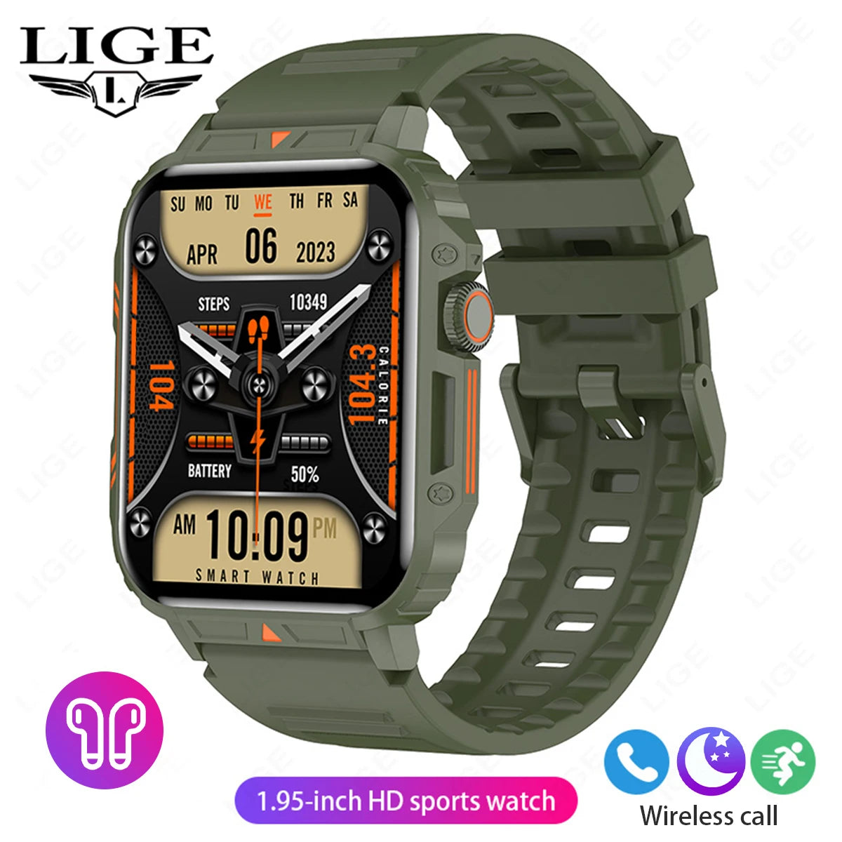 LIGE Smartwatch 1.95” – Bluetooth-samtal & fitness