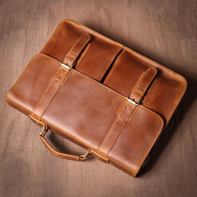 Vintage portfölj i äkta läder 14” – herr datorväska