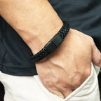 Retro läderarmband för män – Flätat läder, svart