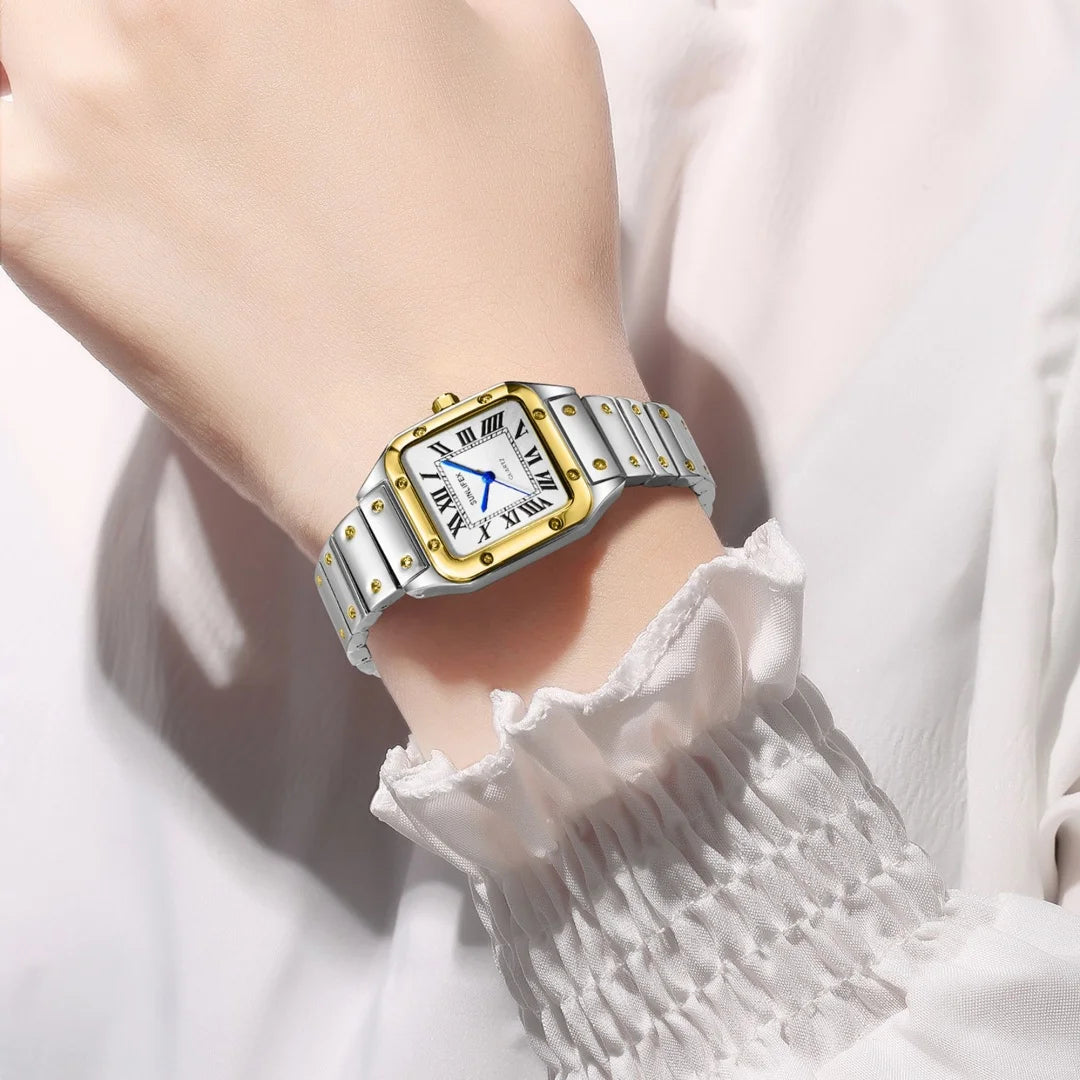 Fyrkantig damklocka i rostfritt stål – stilren quartzklocka