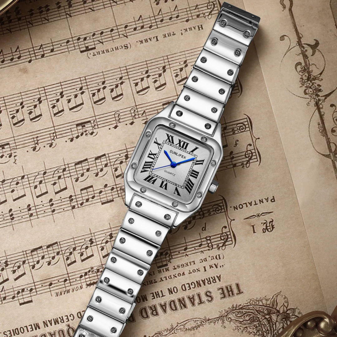 Fyrkantig damklocka i rostfritt stål – stilren quartzklocka