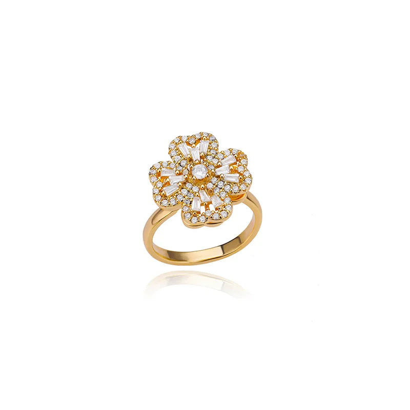 Ring dam – hjärtring med zirkonia bladformade