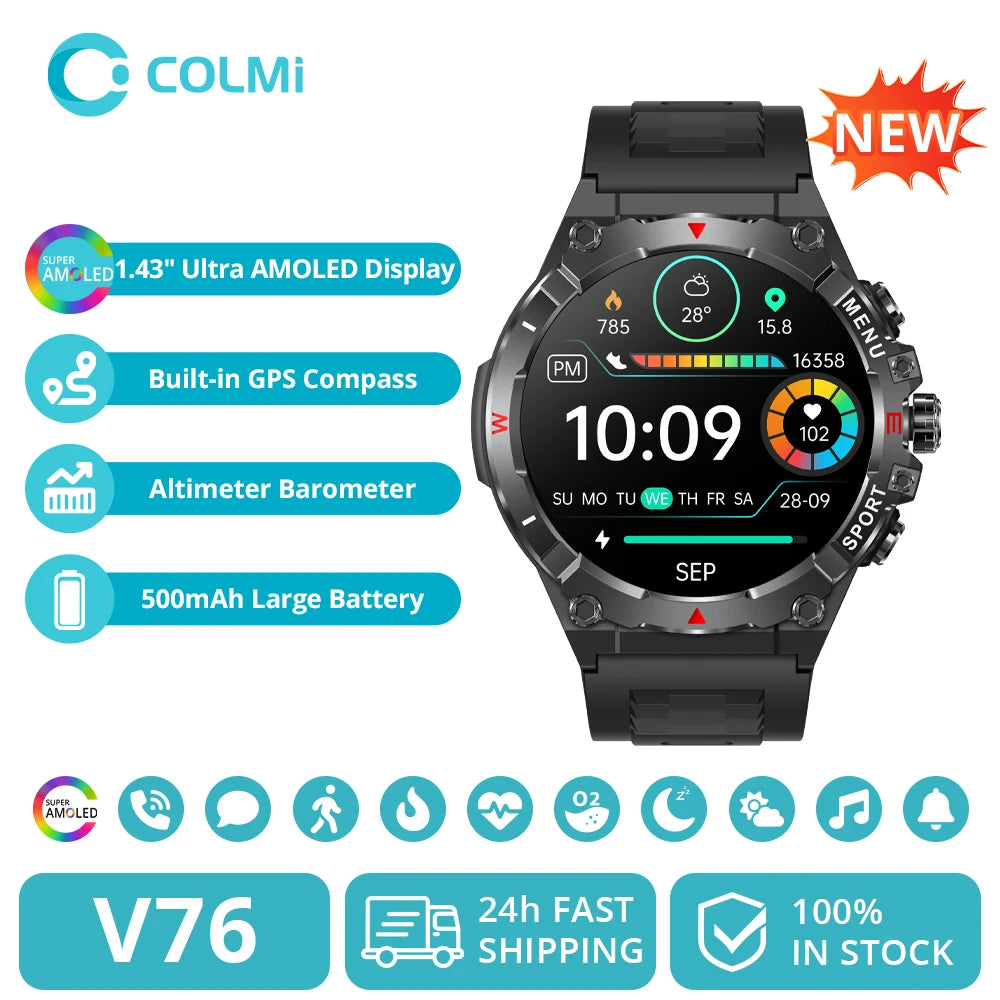 COLMI V76 GPS Smartwatch – 1.43” AMOLED & 10 dagars batteri