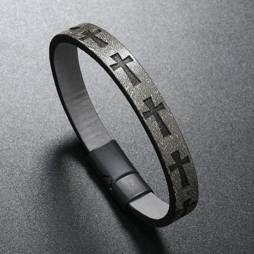 Läderarmband kors – retro armband med magnetlås