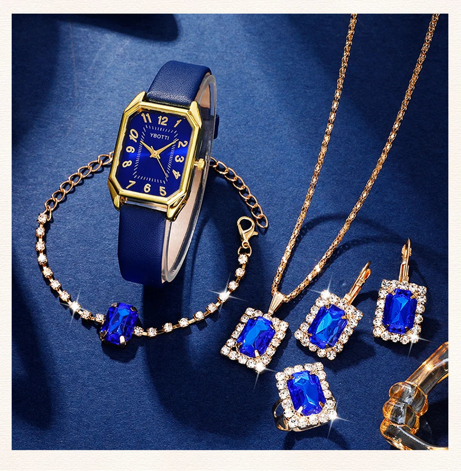 Elegant smyckesset för dam - Klocka, armband, halsband, ring & örhängen
