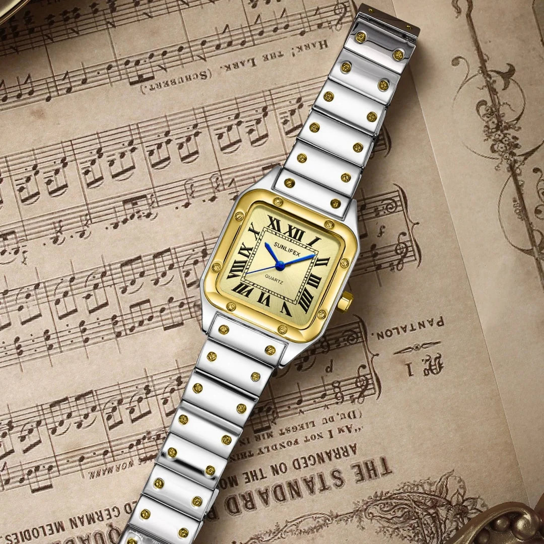 Fyrkantig damklocka i rostfritt stål – stilren quartzklocka