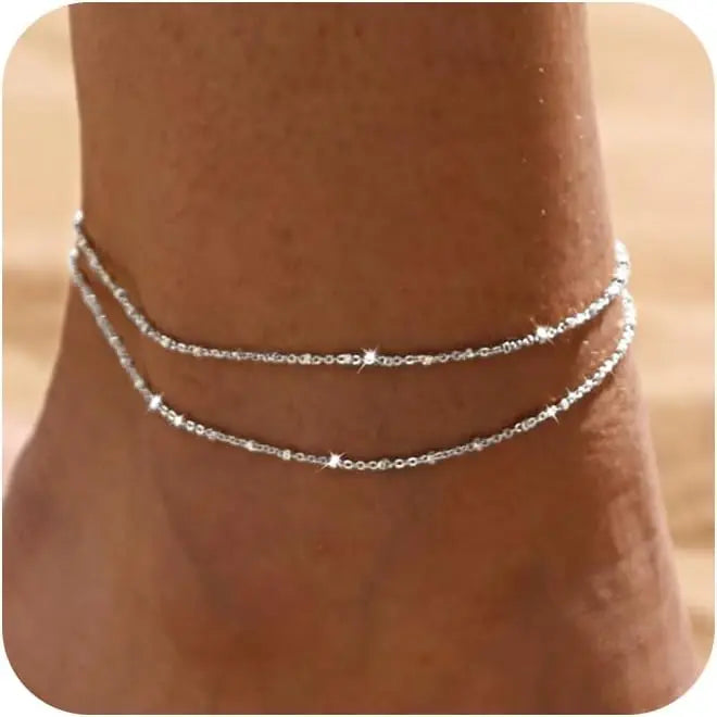 Fotlänk dam set silver – justerbar multilayer