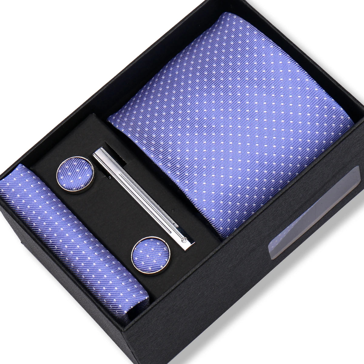 Slipsset herr 8 cm – jacquard slips, näsduk, manschettknappar & slipsnål