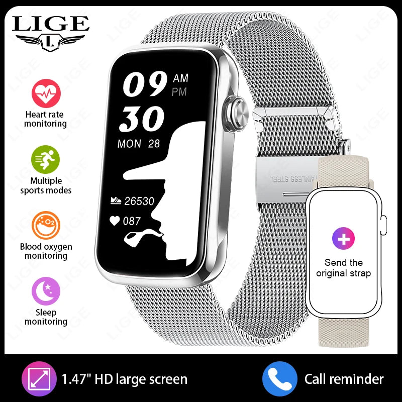 LIGE Smartwatch 1.47” – Pulsmätning & Bluetooth-samtal