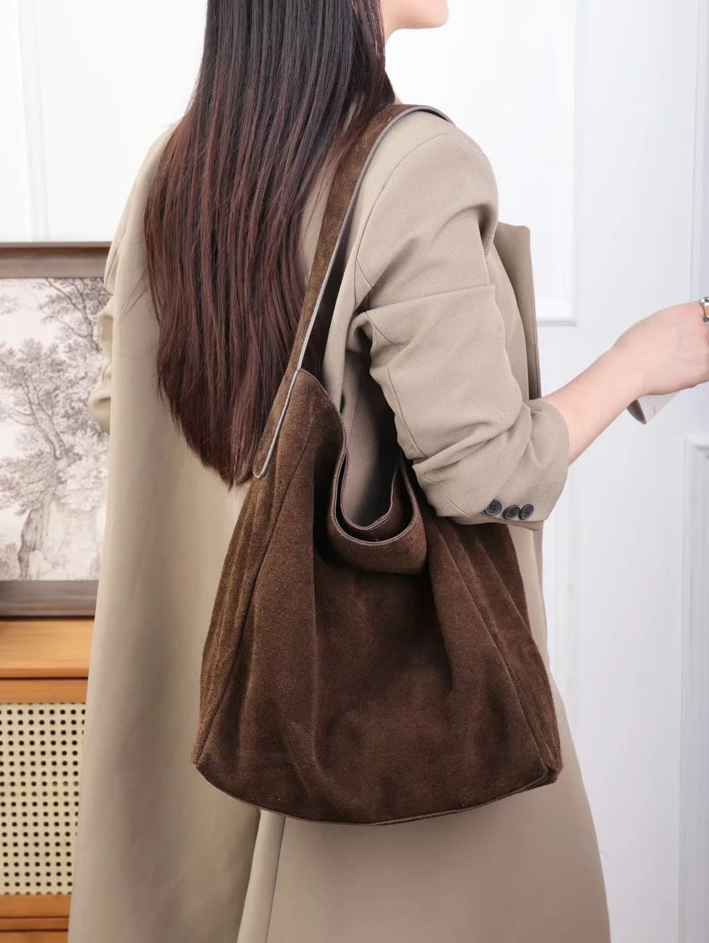 Mockaväska dam stor – suede tote