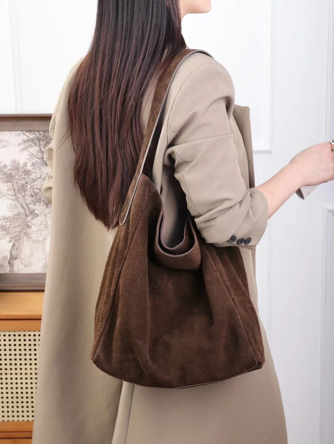 Mockaväska dam stor – suede tote