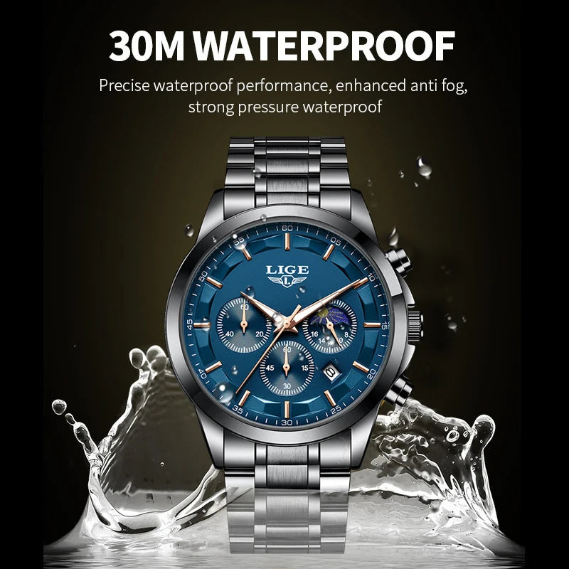 LIGE Herrklocka 89225 – Elegant quartsklocka, datum och lysande visare
