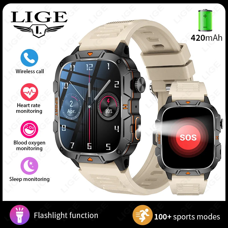 LIGE Rugged Military Smartwatch 1.96” – Bluetooth & ficklampa