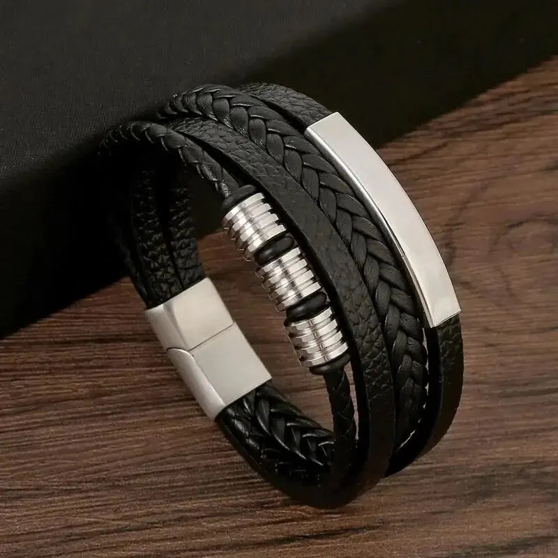 Multilager PU‑läderarmband för män