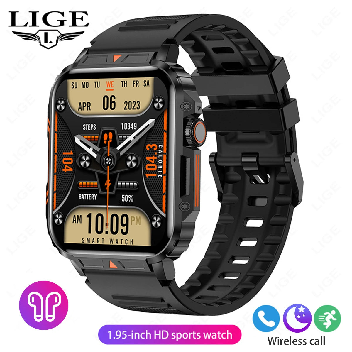 LIGE Smartwatch 1.95” – Bluetooth-samtal & fitness