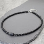 Stenpärlhalsband herr – svart onyx & stjärntecken