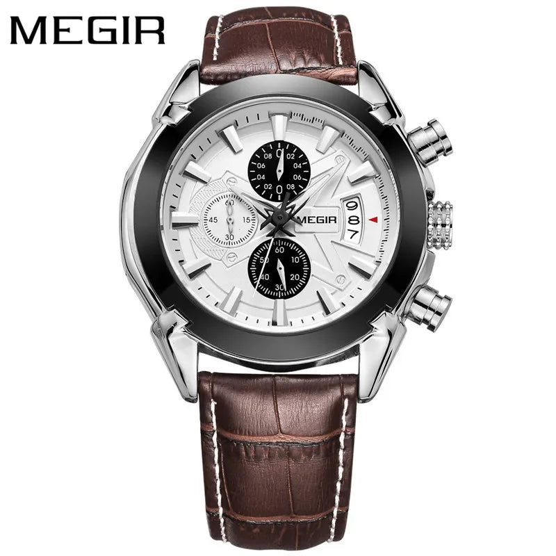 MEGIR Herrklocka – Sportig militärklocka med läderband