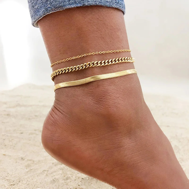 Fotlänk dam snake chain – rostfritt stål