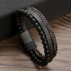 Handflätat läderarmband för män – Klassisk multilagerdesign med magnetlås