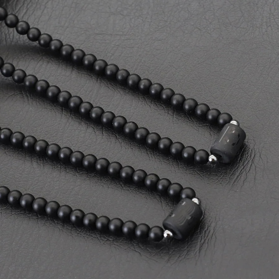 Stenpärlhalsband herr – svart onyx & stjärntecken