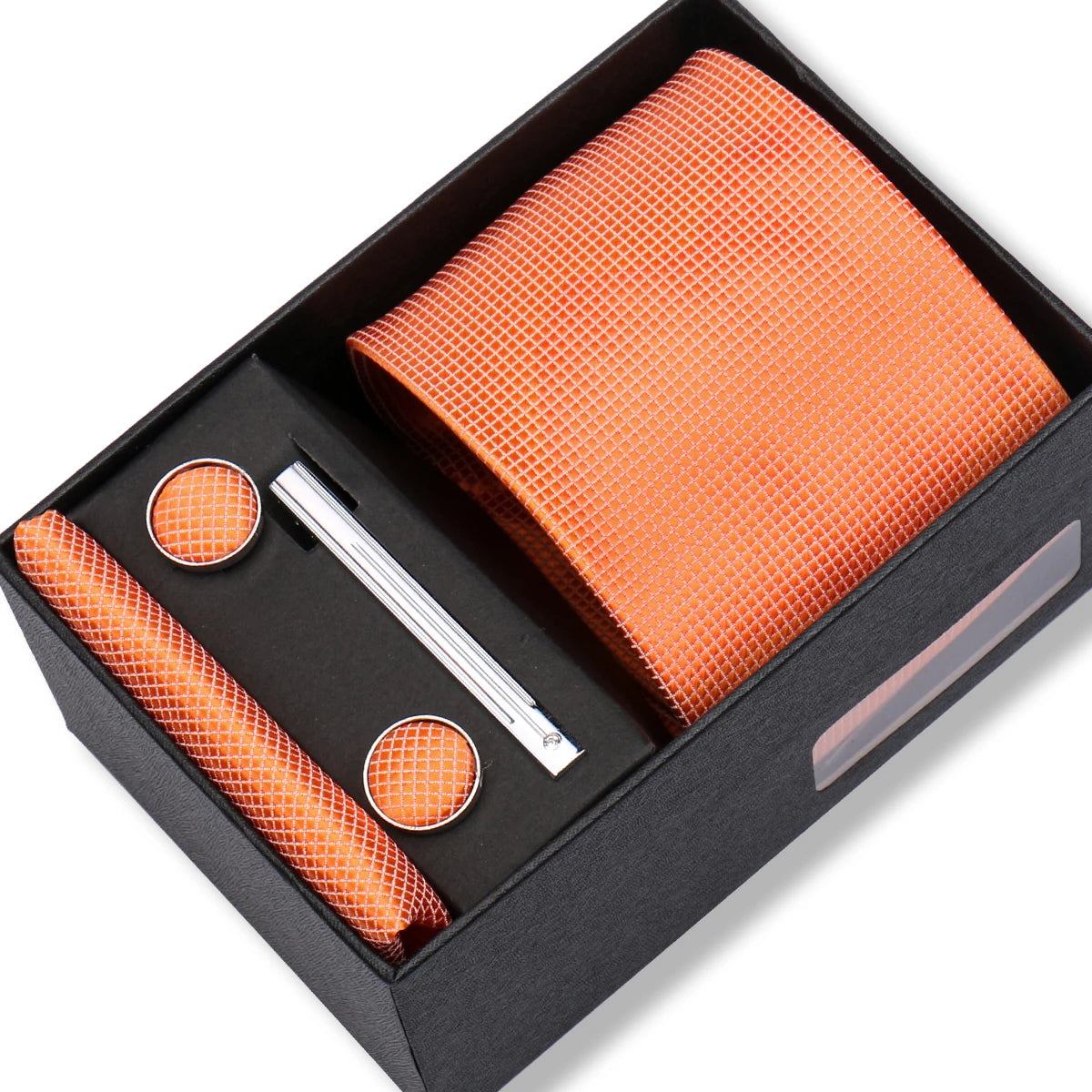 Slipsset herr 8 cm – jacquard slips, näsduk, manschettknappar & slipsnål