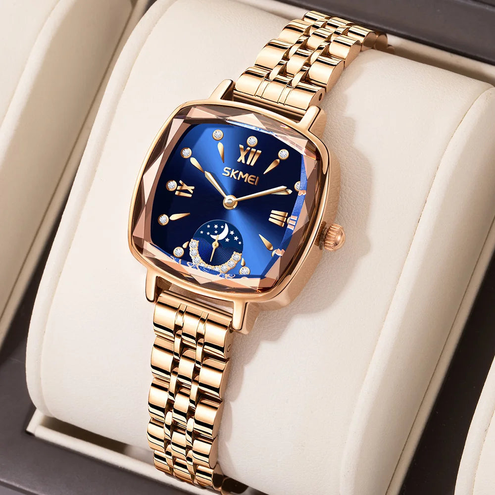 SKMEI Damklocka L7090 – Elegant fyrkantig klocka i rostfritt stål