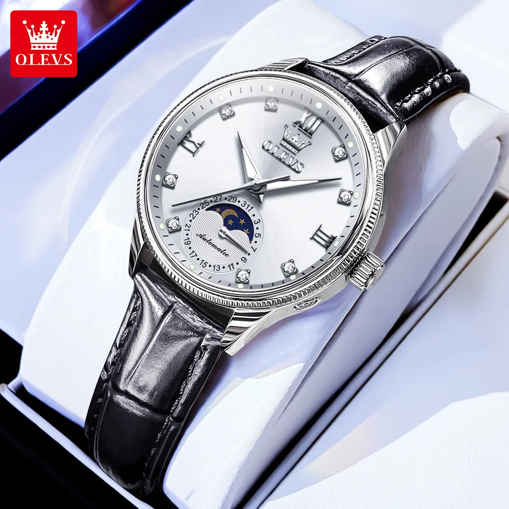 OLEVS 7039 Damklocka med månfas – automatisk mekanisk klocka i elegant design