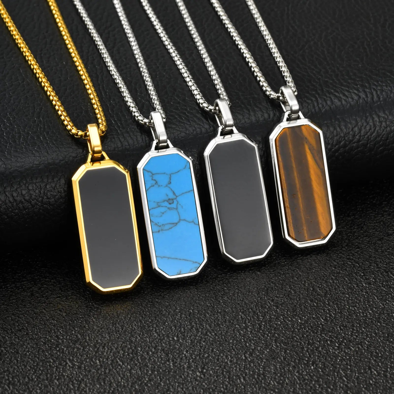 Halsband herr geometriskt hänge – stål halsband i silver/guld