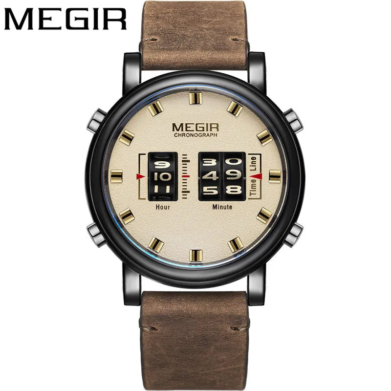 MEGIR Herrklocka – Sportig militärklocka med äkta läderband