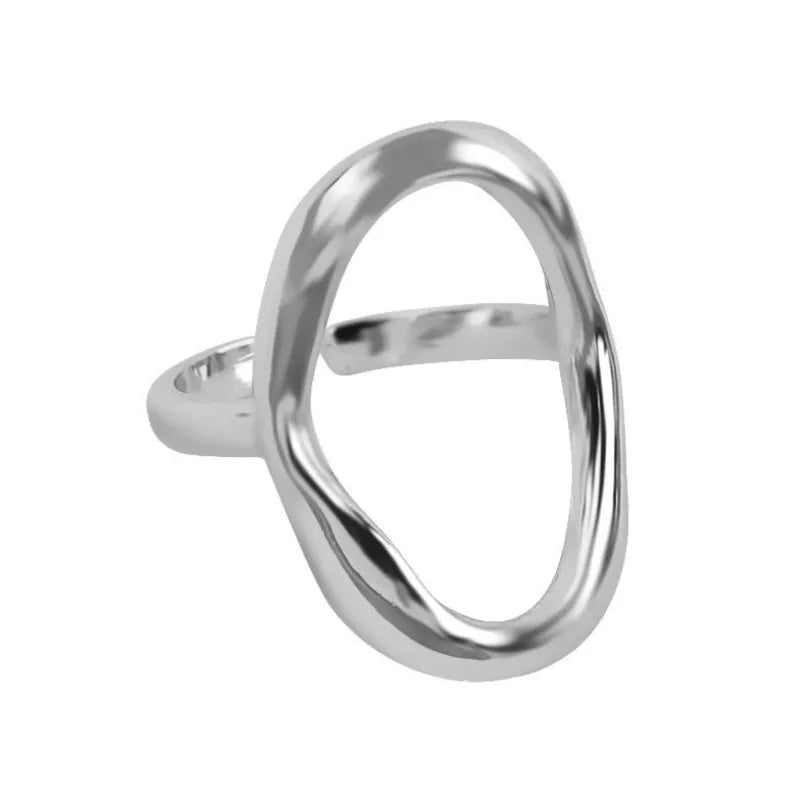 Geometrisk ring i silver- och guldton – Modern oval design för dam & herr