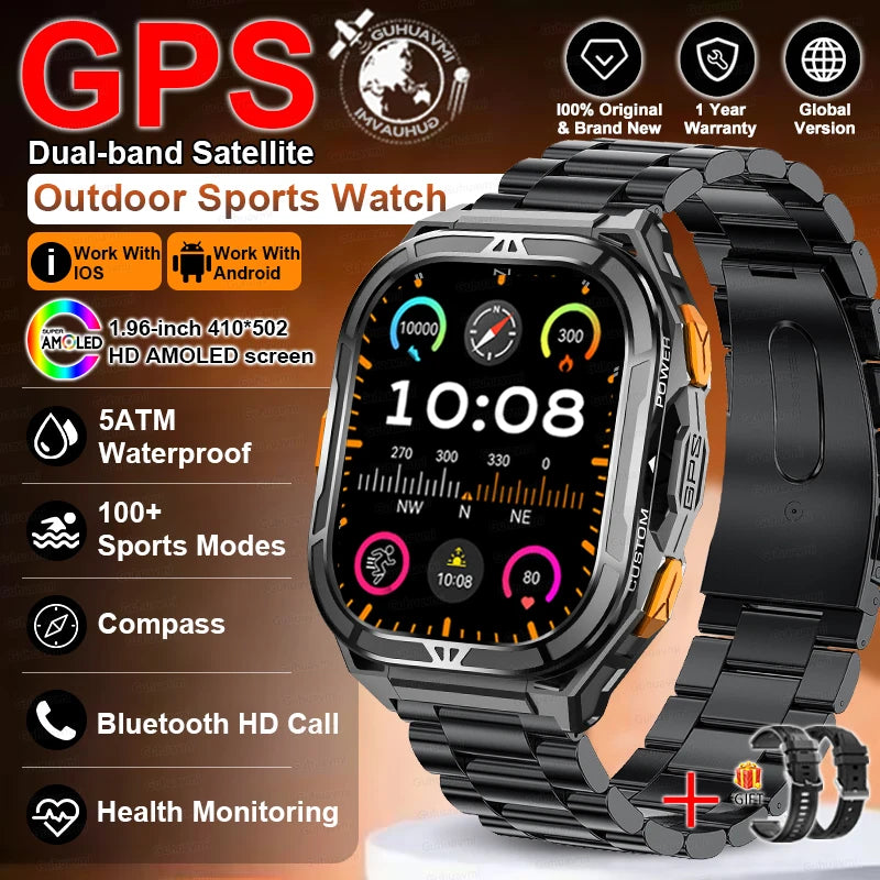 Militär Smartwatch GPS – 1.96” AMOLED & 10ATM vattentät