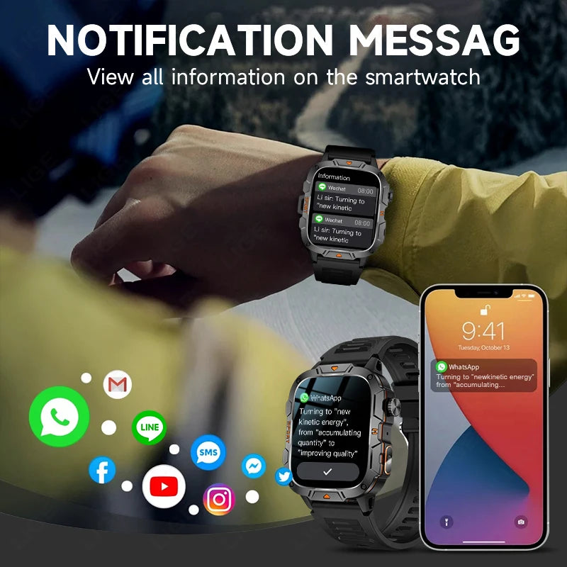 LIGE Rugged Military Smartwatch 1.96” – Bluetooth & ficklampa