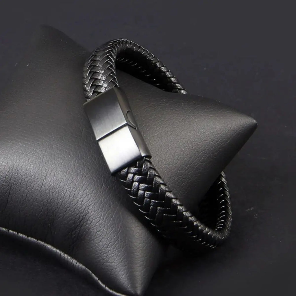Retro läderarmband för män – Flätat läder, svart