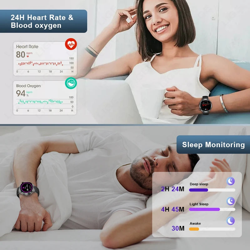 LIGE Smartwatch 360×360 – Bluetooth-samtal & hälsomätning