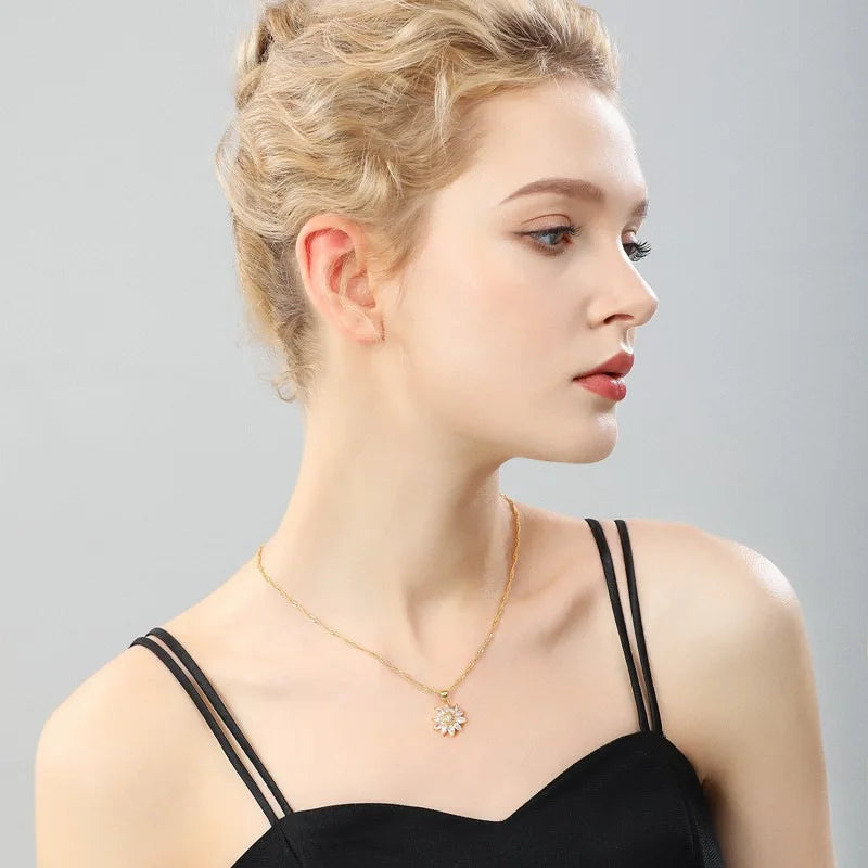 Halsband dam – solros halsband med kristall i rostfritt stål