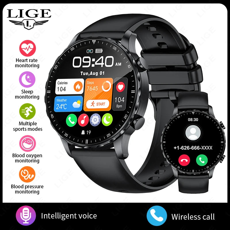LIGE BW0664 smartwatch med Bluetooth-samtal och pulsmätning