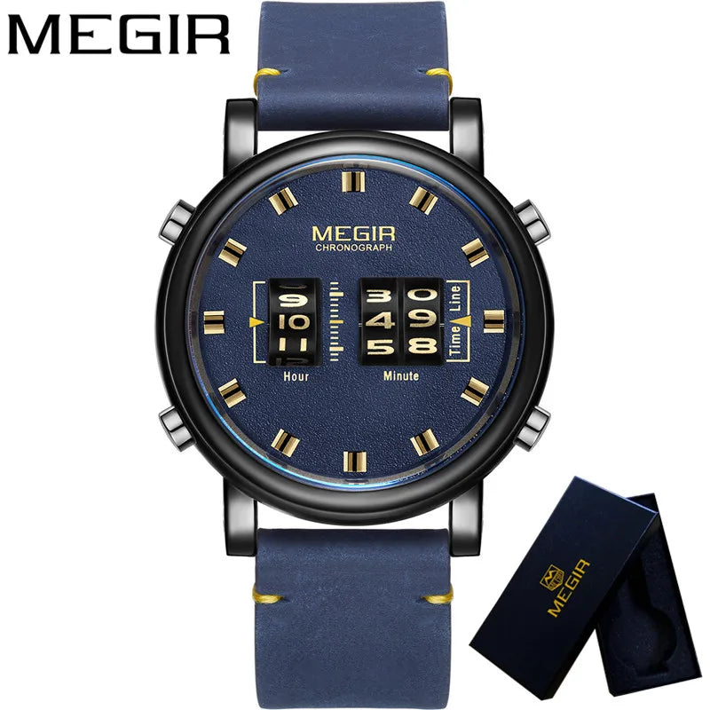 MEGIR Herrklocka – Sportig militärklocka med äkta läderband