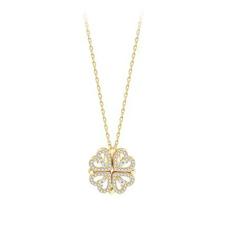 Hjärta och lyckoklöver halsband med öppningsbart hänge och zirkoner