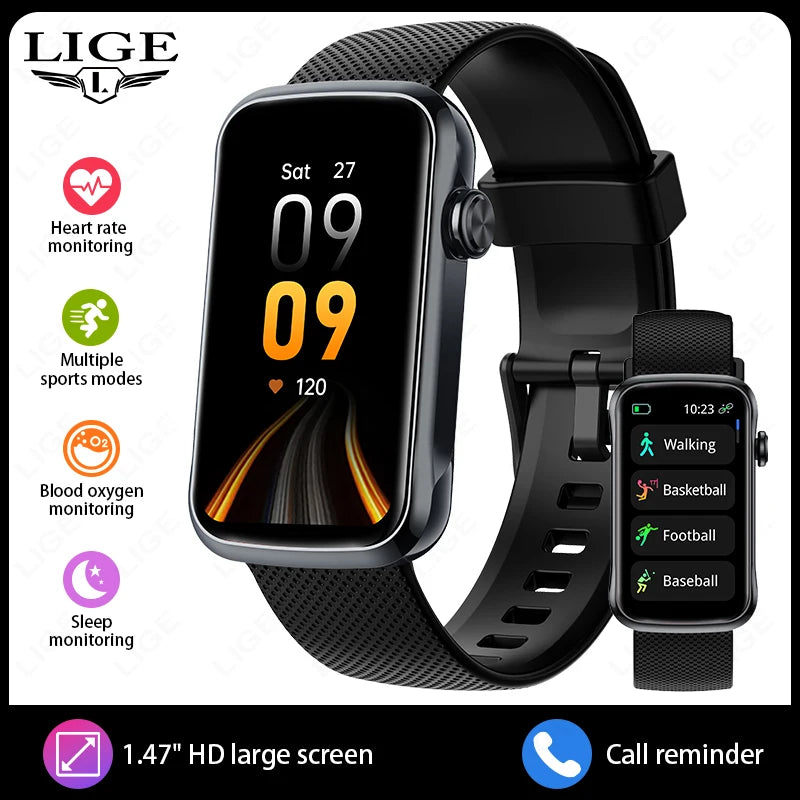 LIGE Smartwatch 1.47” – Pulsmätning & Bluetooth-samtal