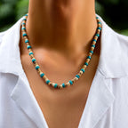 Träpärlhalsband herr – kort choker med vintagekänsla
